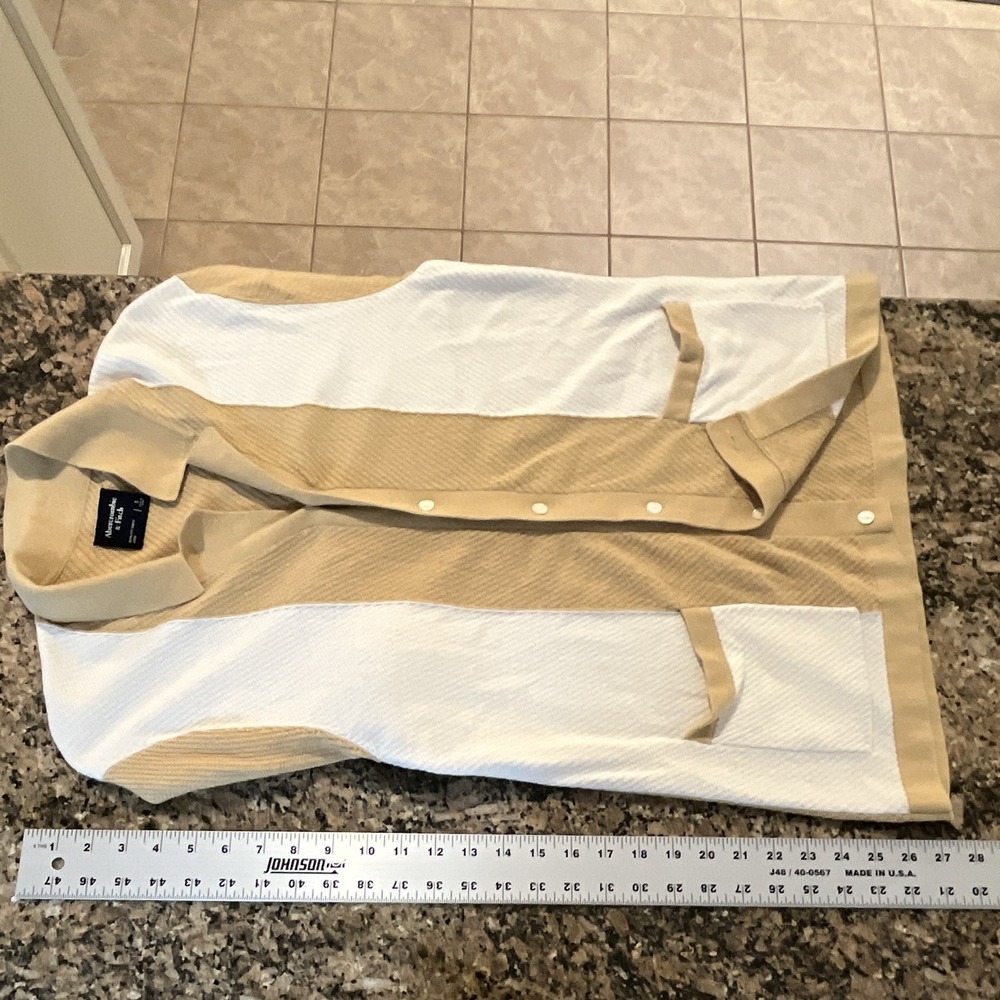 Abercrombie & Fitch Mens S Colorblock Beige White SS Spread Collar Preppy - Picture 7 of 7
